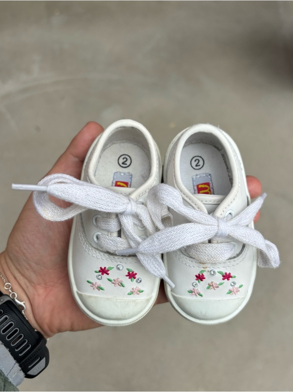 Vintage McKids Toddler Sneakers Size 2 White Floral Embroidered 90s Lace Up